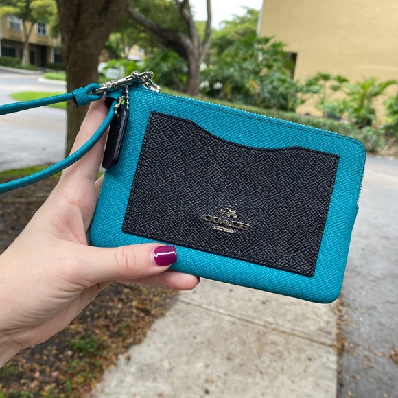 Coach Handbags - Coach Black & Blue Wristlet